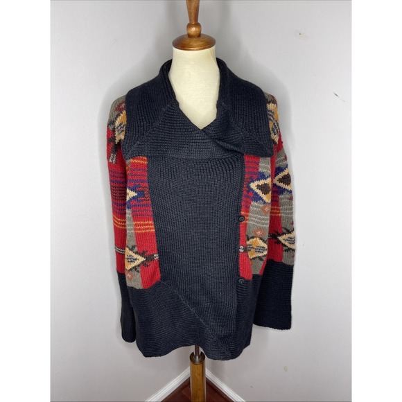 Peruvian Connection Sweaters - Vintage Peruvian Connection Alpaca Knit Aztec Chunky Cardigan Sweater Large L